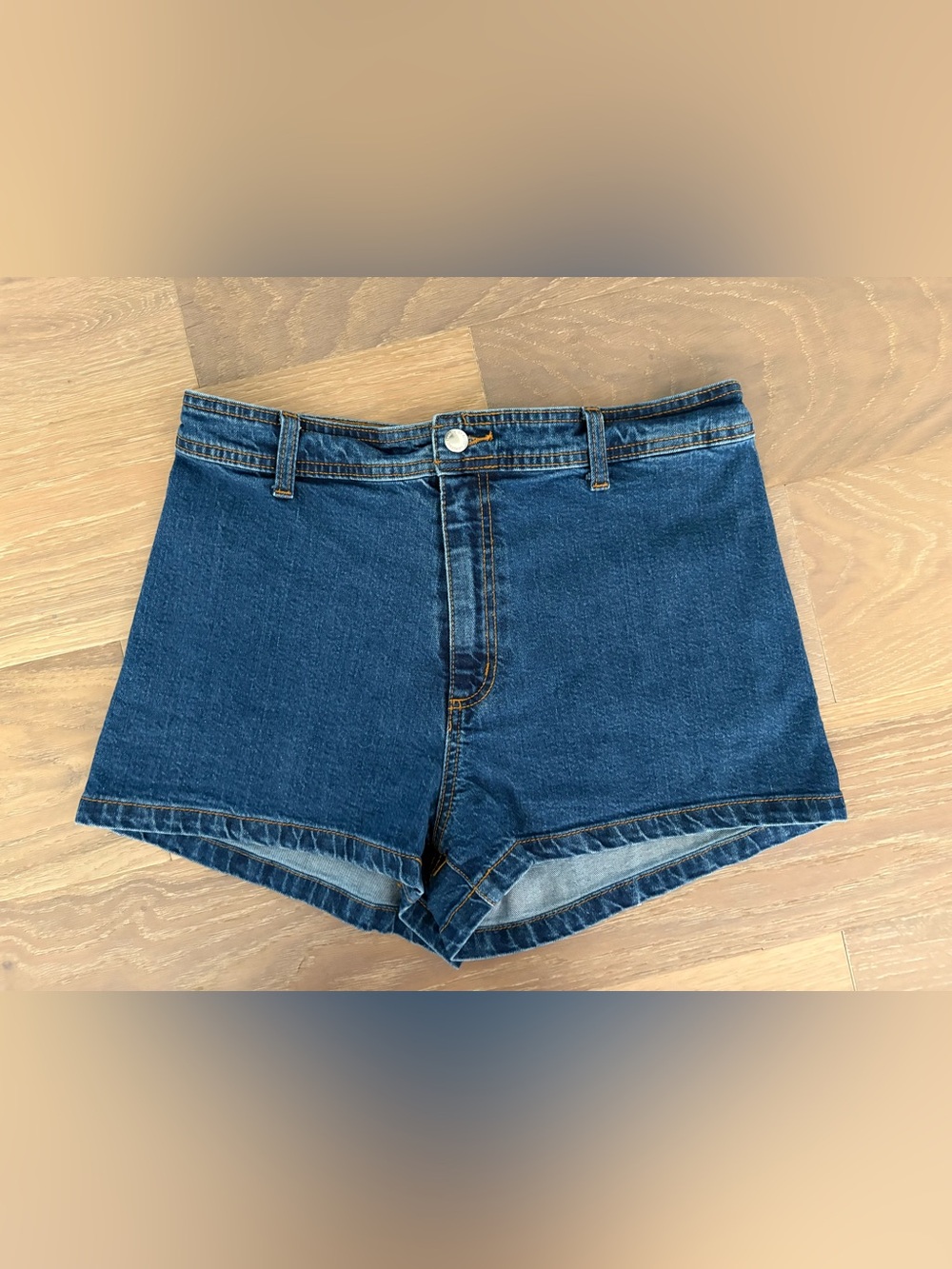 High-Rise Dark Blue Denim Women’s Sailor Style Shorts, Size 10